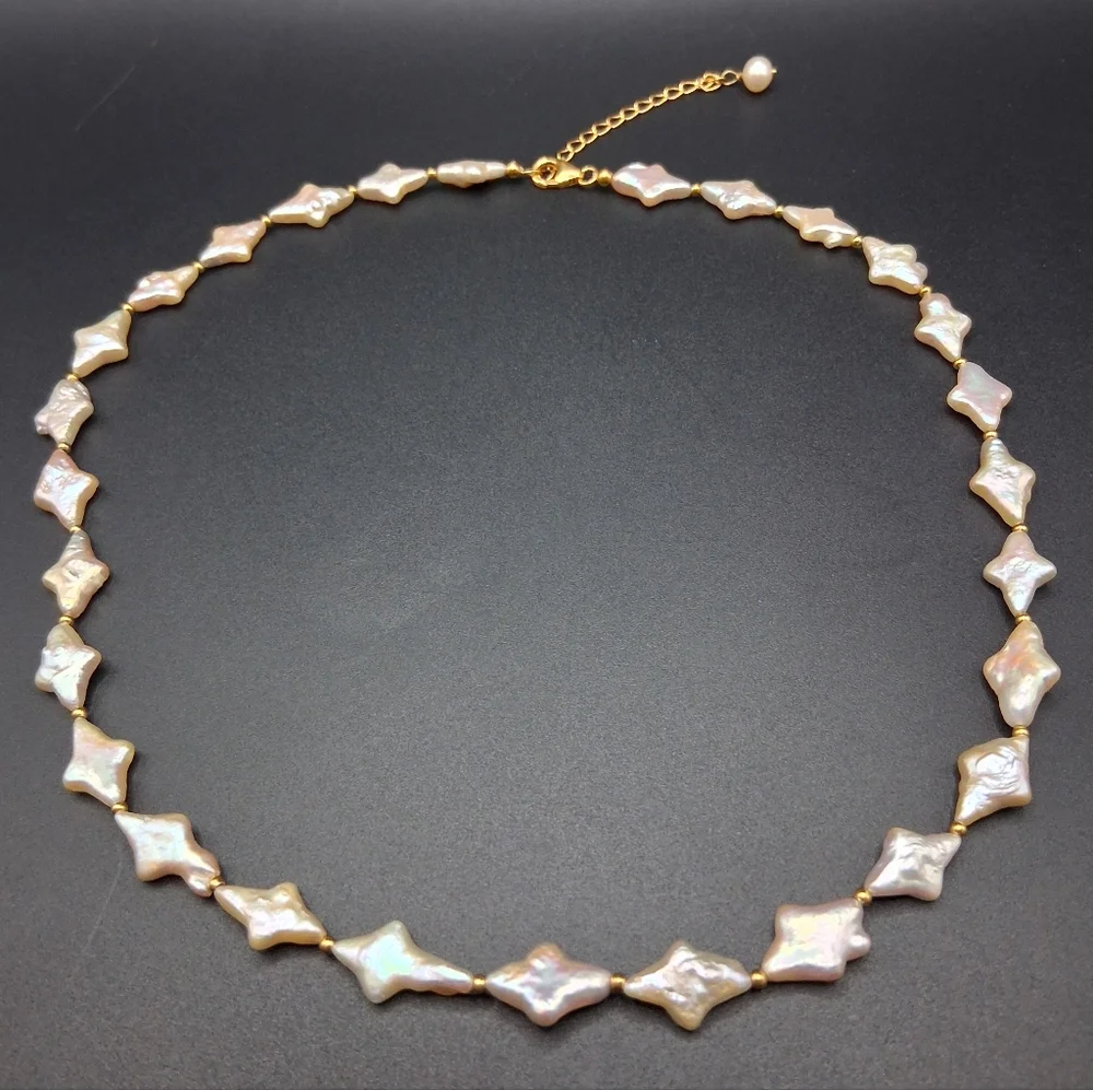 Fancy Shape Fresh Water Pearl Necklace in 18K Vermeil 18 Inches
